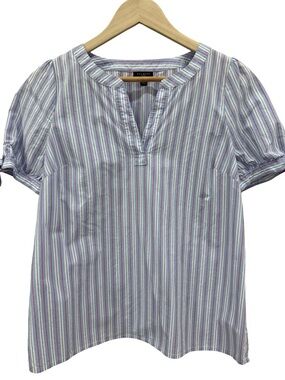 Talbots Blue and Pink Striped Short Sleeve Blouse